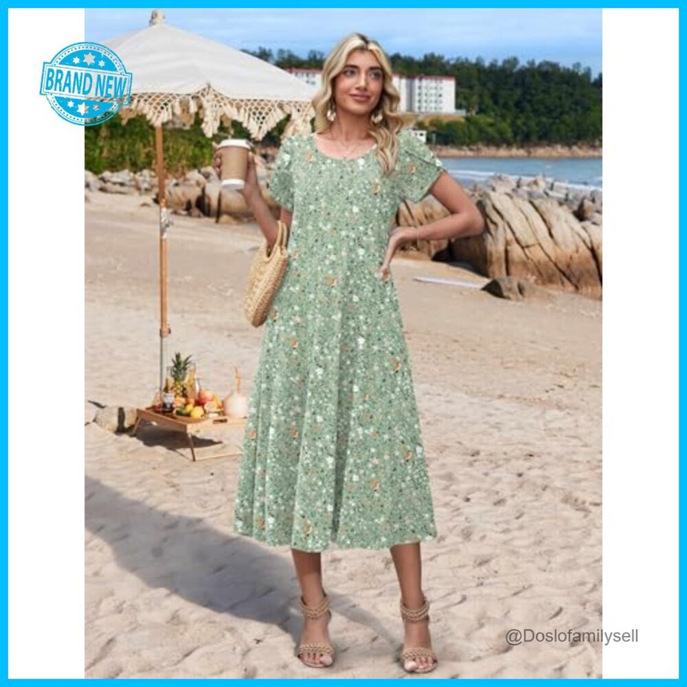Flowy Midi Sundress Petal Sleeve A-Line Bohemian Casual Elegant Summer Dress - Picture 4 of 7